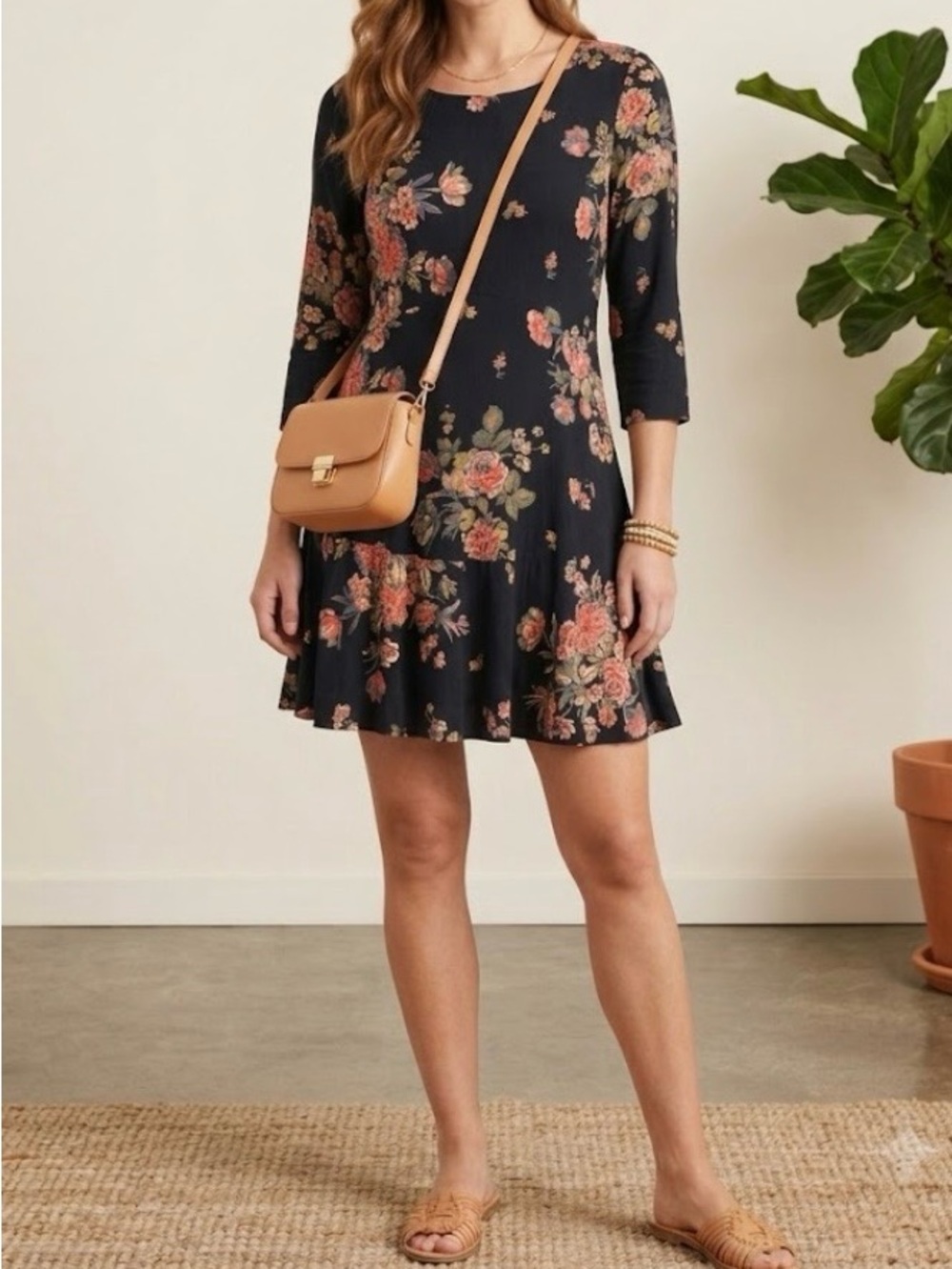 Free People bold floral mini dress strappy back black red small